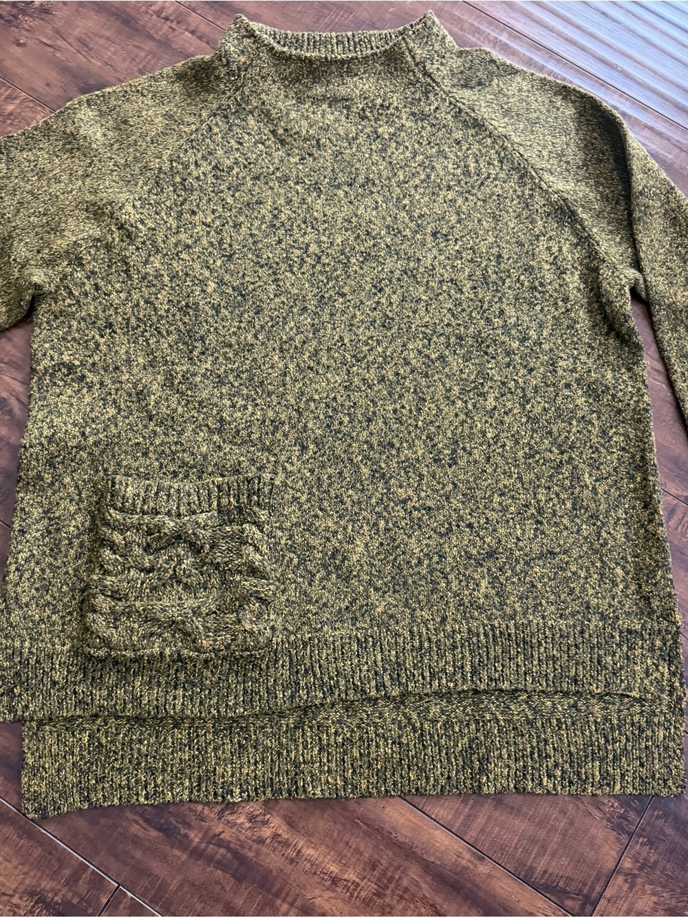 Kerisma Olive-Mustard Crewneck Sweater with Cable Pocket